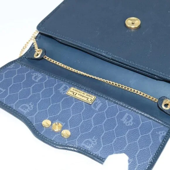 Christian Dior Chain Shoulder Bag Leather Navy Gold Auth yk16101 - Picture 10 of 16